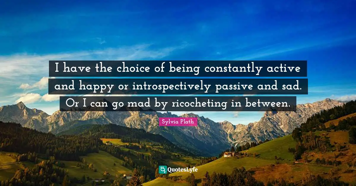 I have the choice of being constantly active and happy or introspectively passive and sad. Or I can go mad by ricocheting in between.
