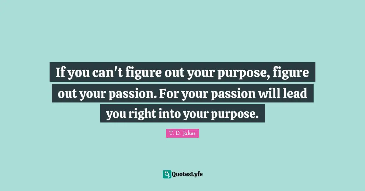 Motivation Quotes: "If you can't figure out your purpose, figure out your passion. For your passion will lead you right into your purpose."