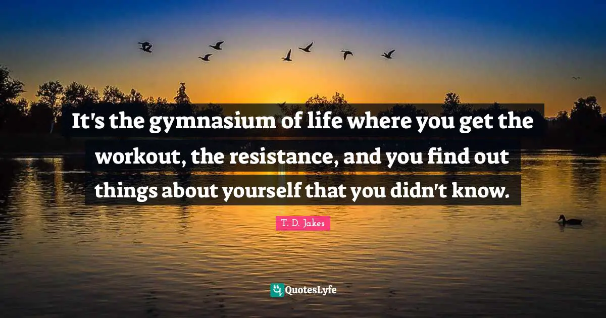 It's the gymnasium of life where you get the workout, the resistance, and you find out things about yourself that you didn't know.