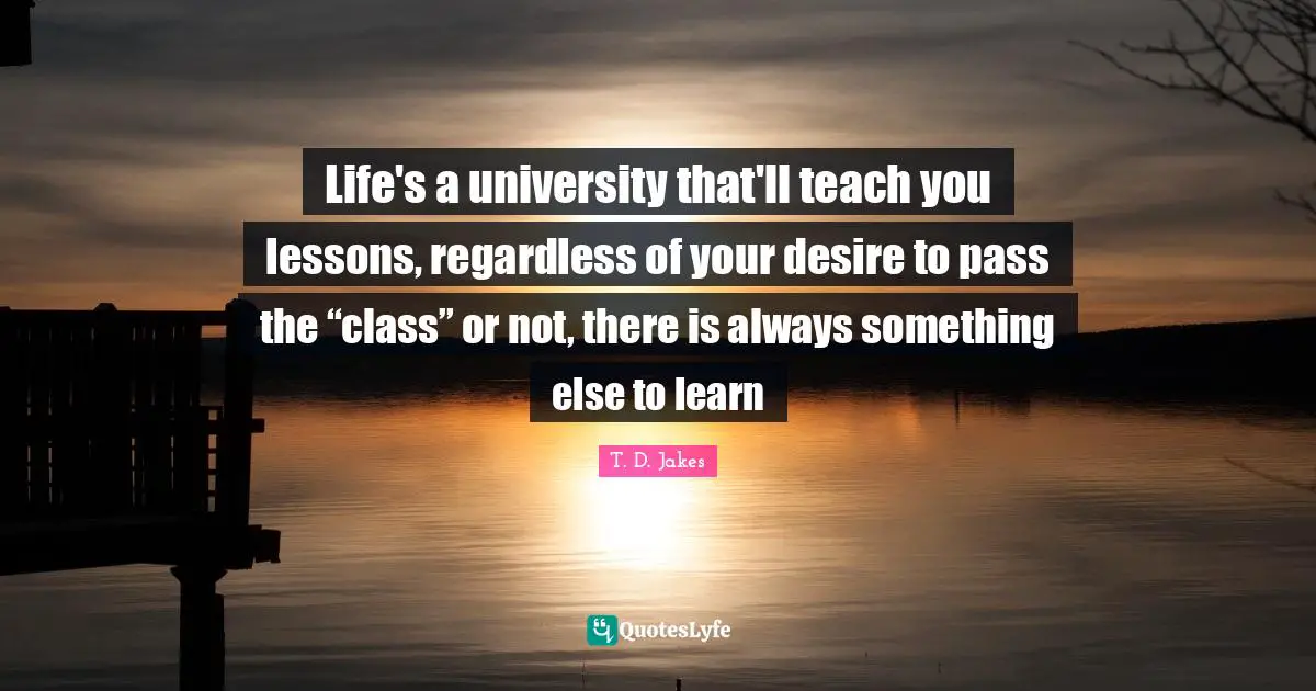 Class Quotes: "Life's a university that'll teach you lessons, regardless of your desire to pass the “class” or not, there is always something else to learn"