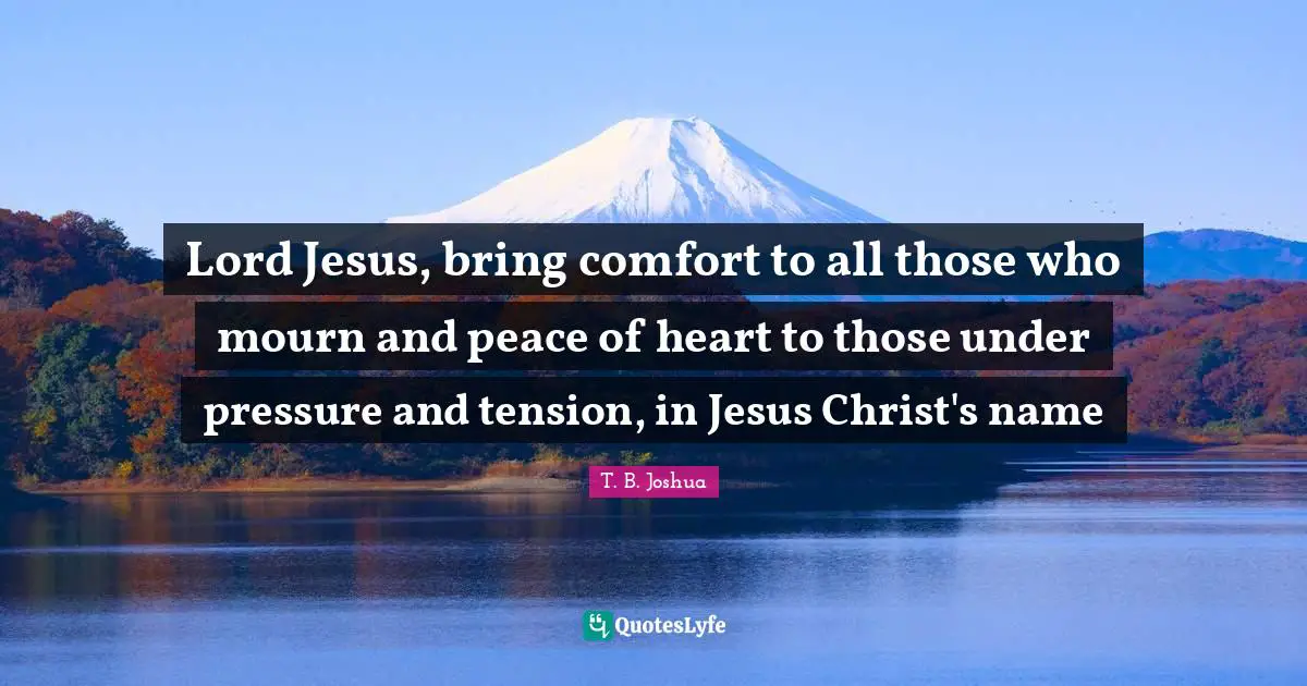 Lord Jesus, bring comfort to all those who mourn and peace of heart to those under pressure and tension, in Jesus Christ's name