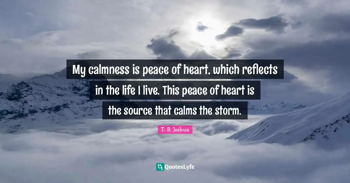 Calmness Quotes: "My calmness is peace of heart, which reflects in the life I live. This peace of heart is the source that calms the storm."