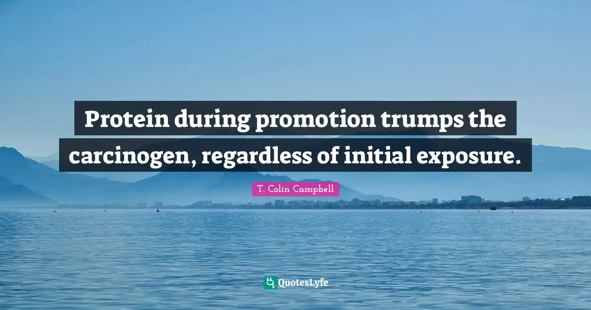 T. Colin Campbell Quotes: Protein during promotion trumps the carcinogen, regardless of initial exposure.