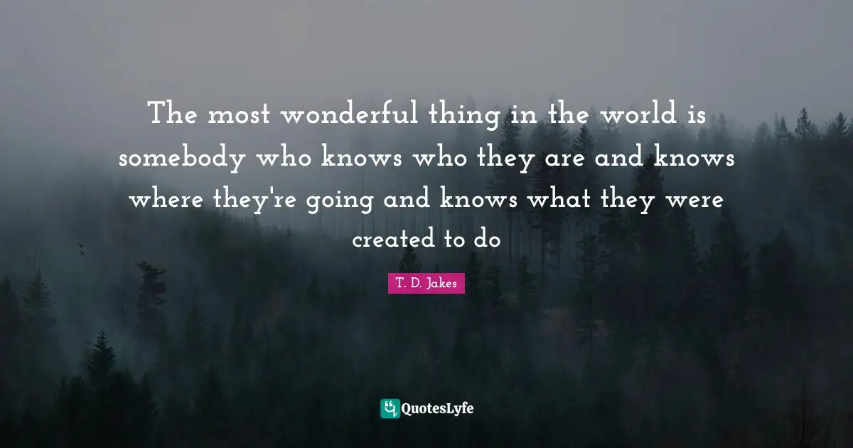 The most wonderful thing in the world is somebody who knows who they are and knows where they're going and knows what they were created to do
