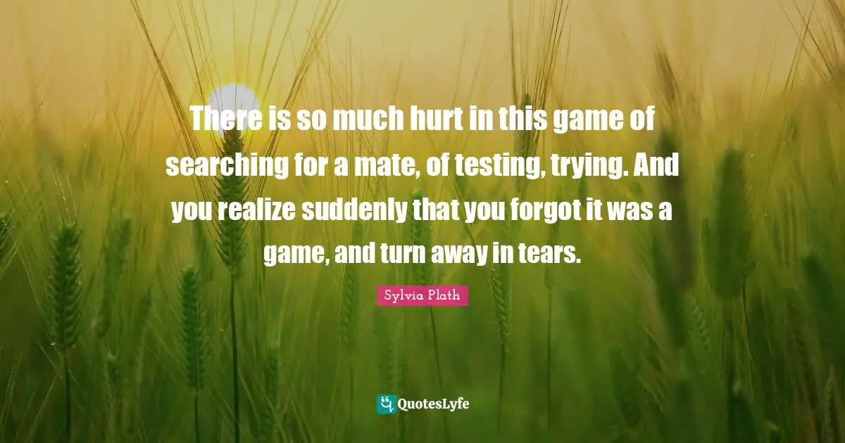 There is so much hurt in this game of searching for a mate, of testing, trying. And you realize suddenly that you forgot it was a game, and turn away in tears.