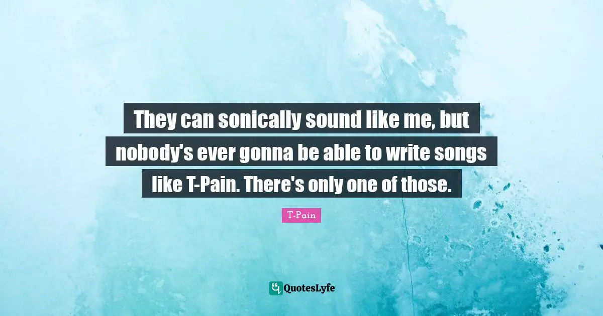 They can sonically sound like me, but nobody's ever gonna be able to write songs like T-Pain. There's only one of those.