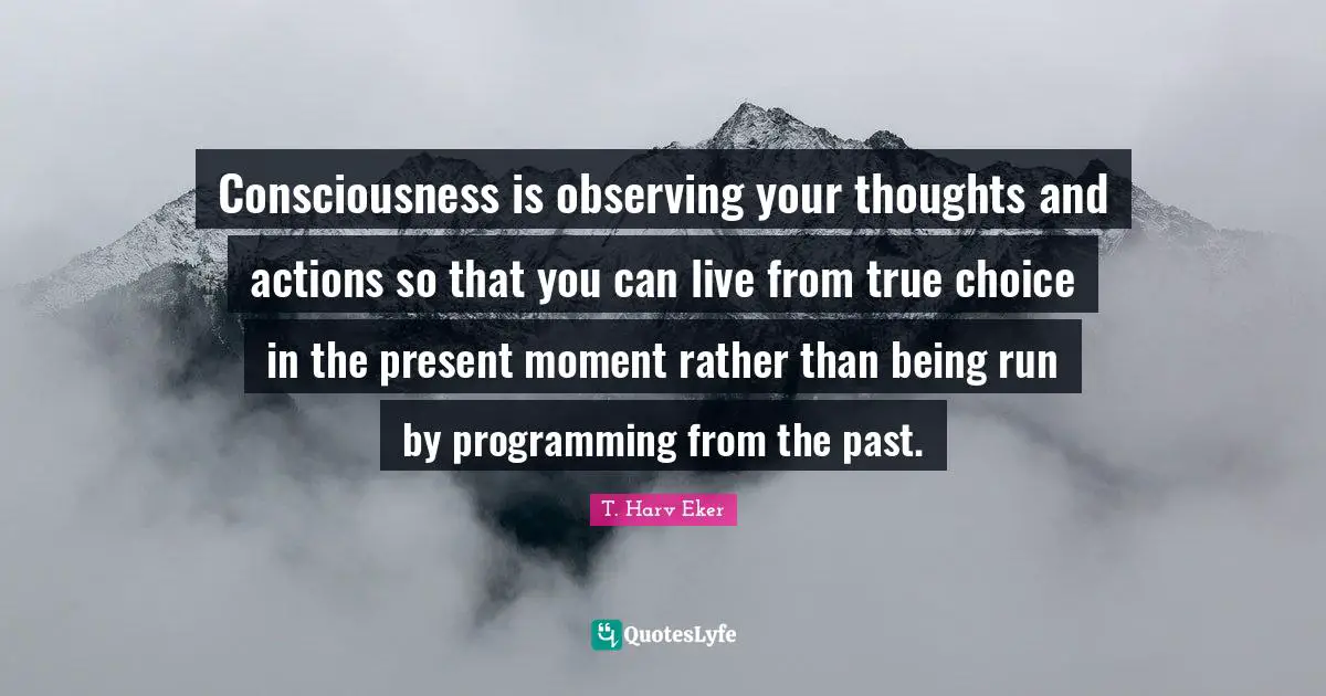 Consciousness is observing your thoughts and actions so that you can live from true choice in the present moment rather than being run by programming from the past.
