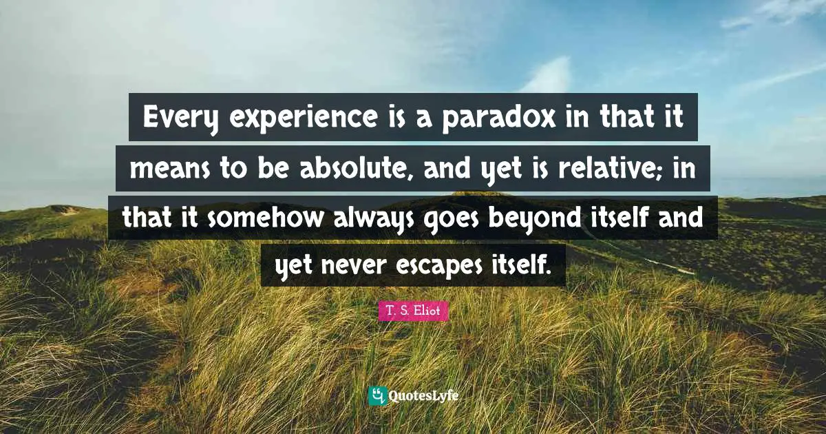 Every experience is a paradox in that it means to be absolute, and yet is relative; in that it somehow always goes beyond itself and yet never escapes itself.