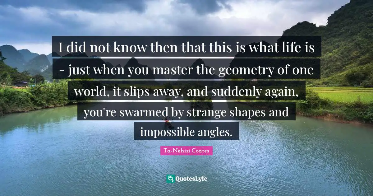 I did not know then that this is what life is - just when you master the geometry of one world, it slips away, and suddenly again, you're swarmed by strange shapes and impossible angles.