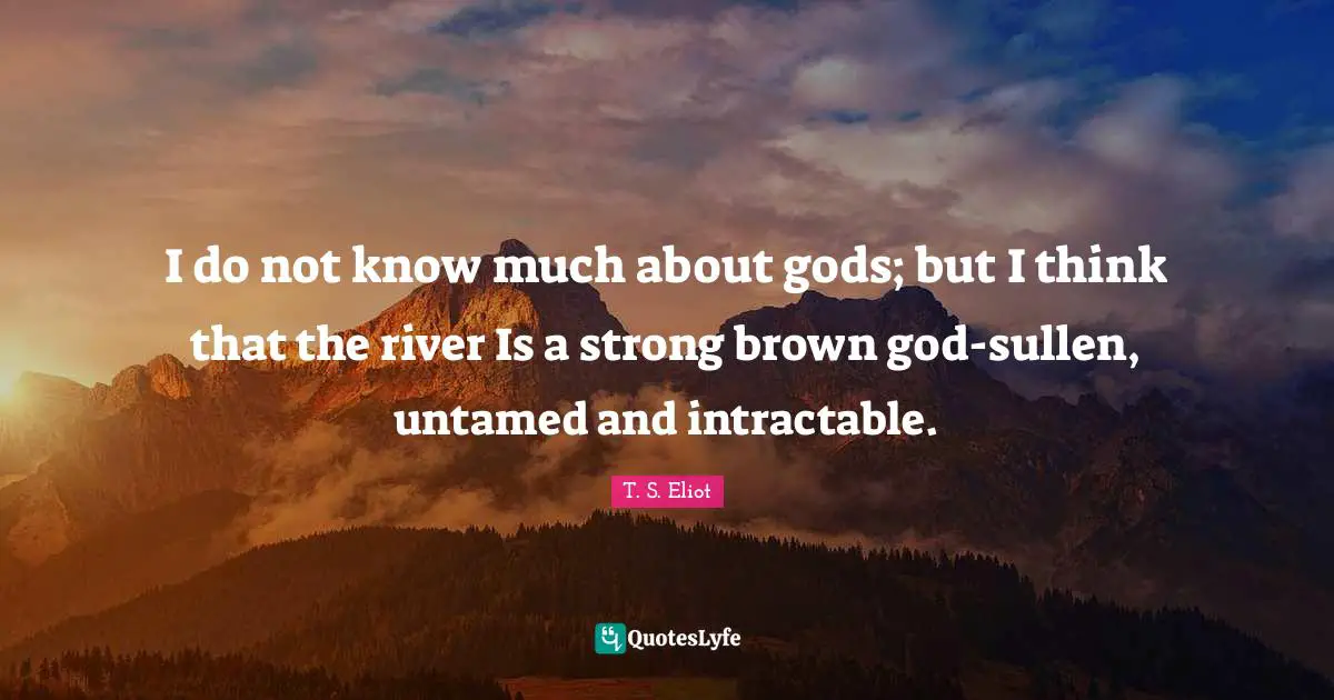 I do not know much about gods; but I think that the river Is a strong brown god-sullen, untamed and intractable.