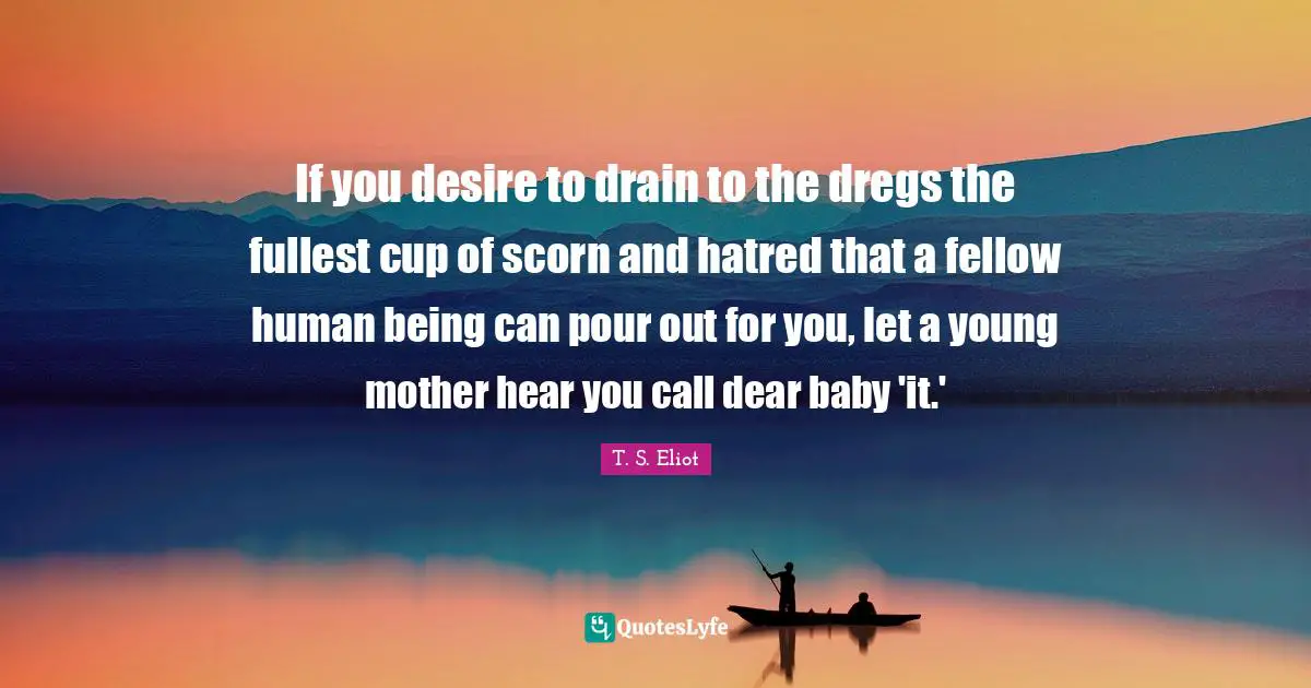 Dear Quotes: "If you desire to drain to the dregs the fullest cup of scorn and hatred that a fellow human being can pour out for you, let a young mother hear you call dear baby 'it.'"