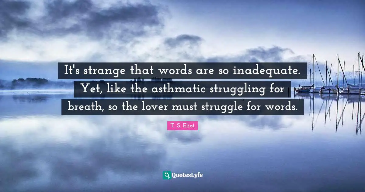 It's strange that words are so inadequate. Yet, like the asthmatic struggling for breath, so the lover must struggle for words.