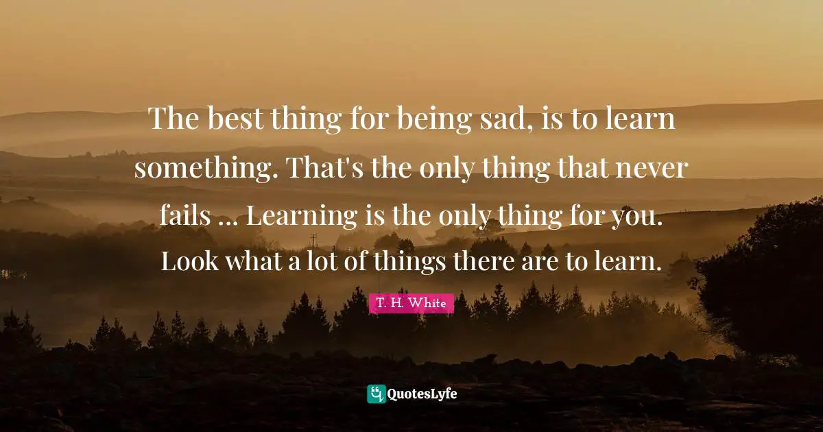 The best thing for being sad, is to learn something. That's the only thing that never fails ... Learning is the only thing for you. Look what a lot of things there are to learn.