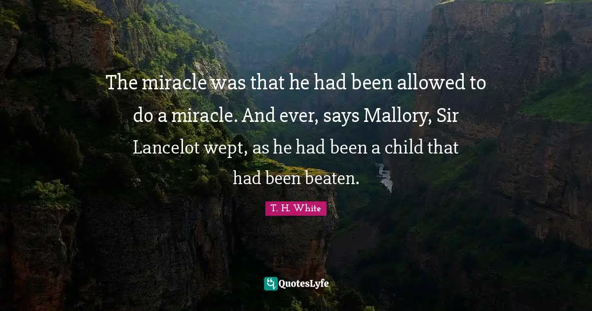 The miracle was that he had been allowed to do a miracle. And ever, says Mallory, Sir Lancelot wept, as he had been a child that had been beaten.