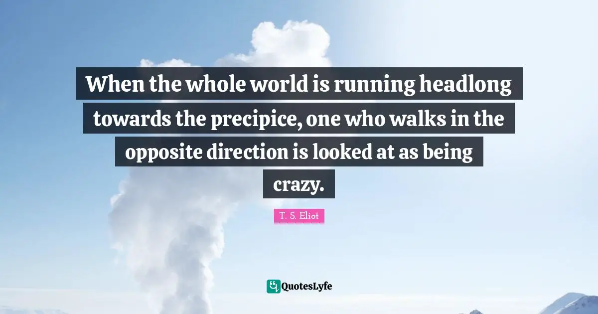 When the whole world is running headlong towards the precipice, one who walks in the opposite direction is looked at as being crazy.