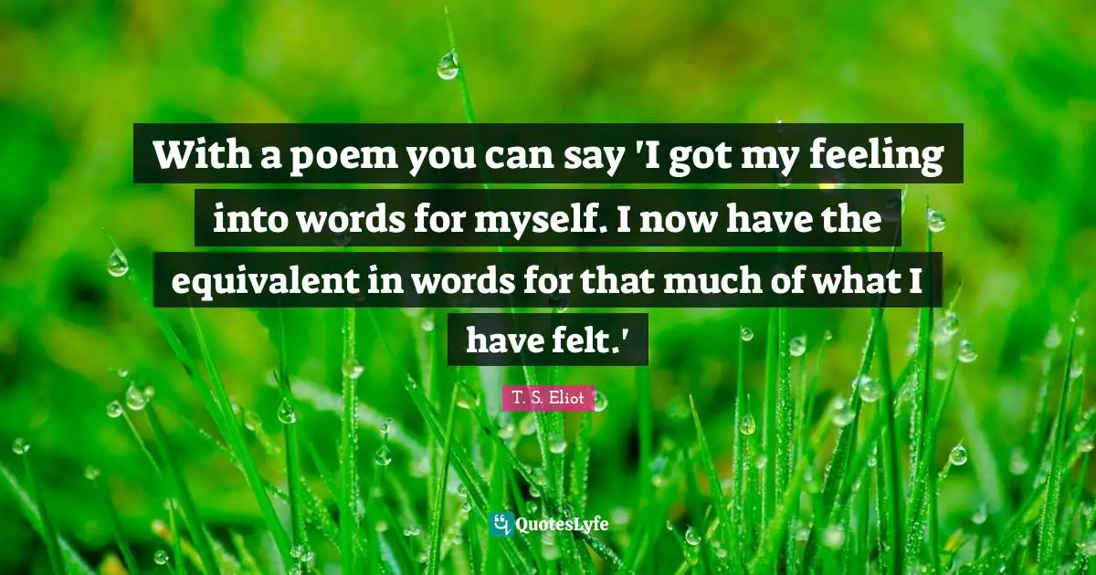 With a poem you can say 'I got my feeling into words for myself. I now have the equivalent in words for that much of what I have felt.'