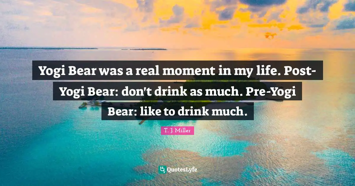 Yogi Bear was a real moment in my life. Post-Yogi Bear: don't drink as much. Pre-Yogi Bear: like to drink much.