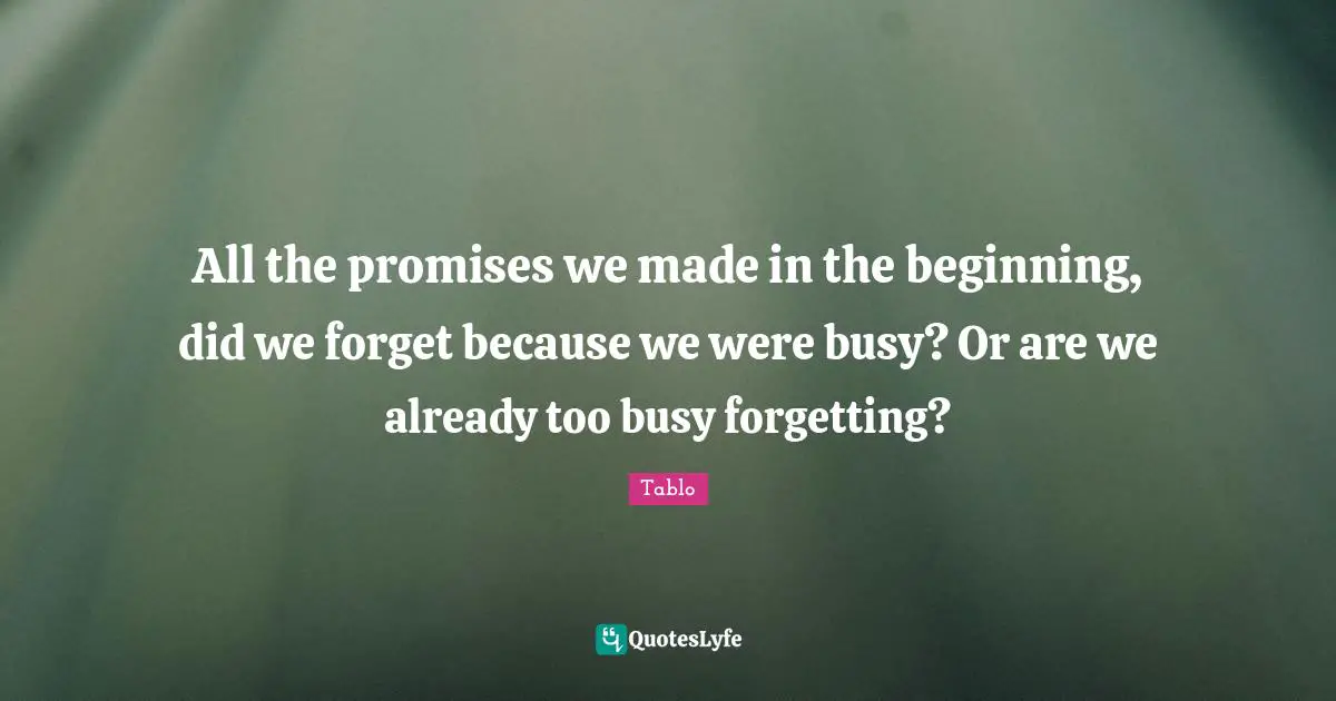Too Busy Quotes: "All the promises we made in the beginning, did we forget because we were busy? Or are we already too busy forgetting?"