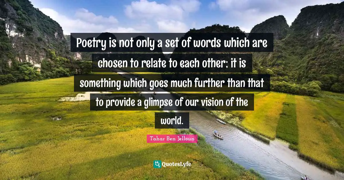 Poetry is not only a set of words which are chosen to relate to each other; it is something which goes much further than that to provide a glimpse of our vision of the world.