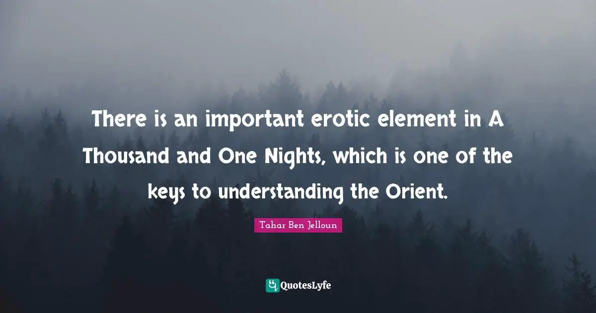 There is an important erotic element in A Thousand and One Nights, which is one of the keys to understanding the Orient.