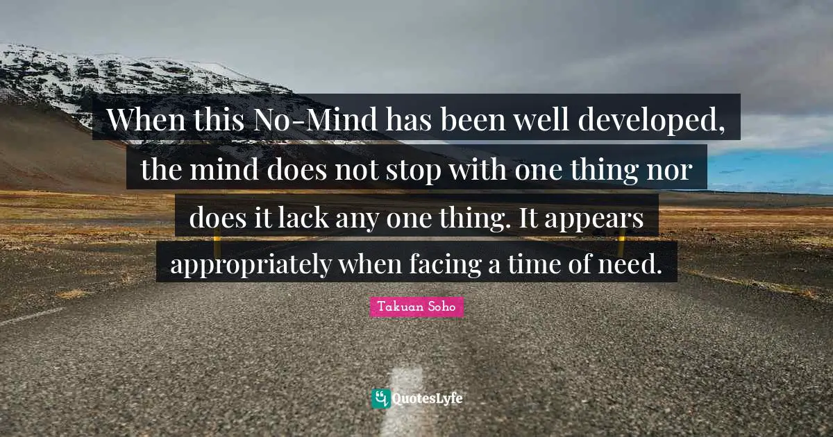 When this No-Mind has been well developed, the mind does not stop with one thing nor does it lack any one thing. It appears appropriately when facing a time of need.
