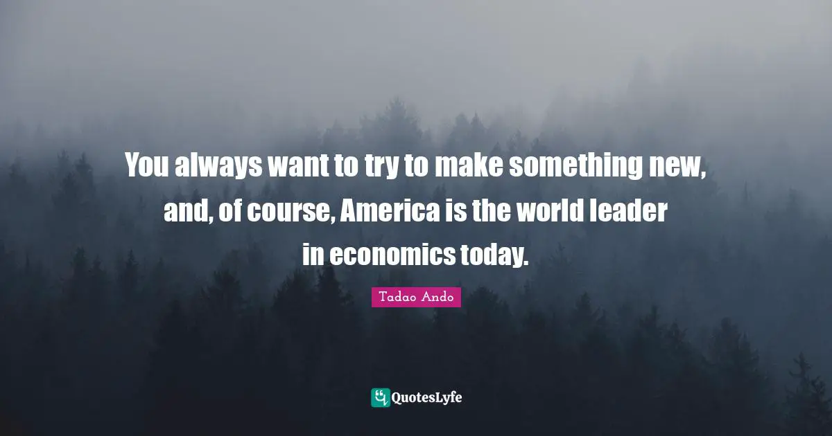 You always want to try to make something new, and, of course, America is the world leader in economics today.