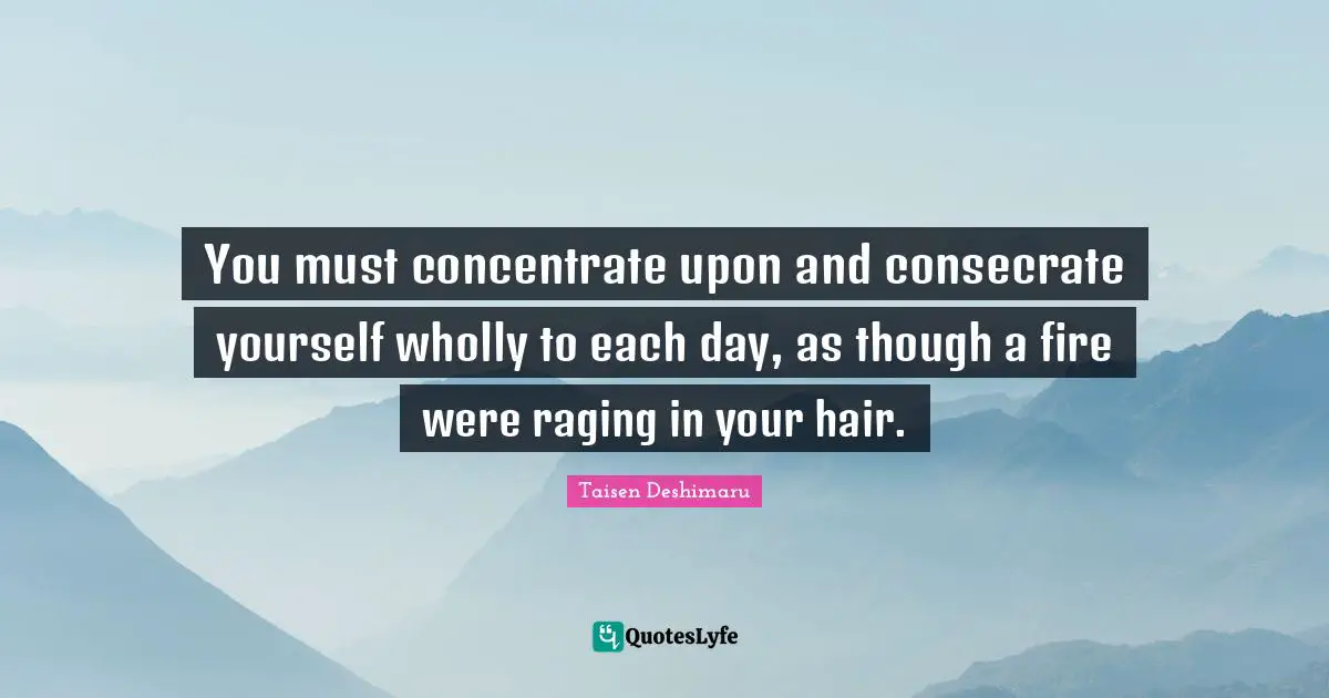 You must concentrate upon and consecrate yourself wholly to each day, as though a fire were raging in your hair.