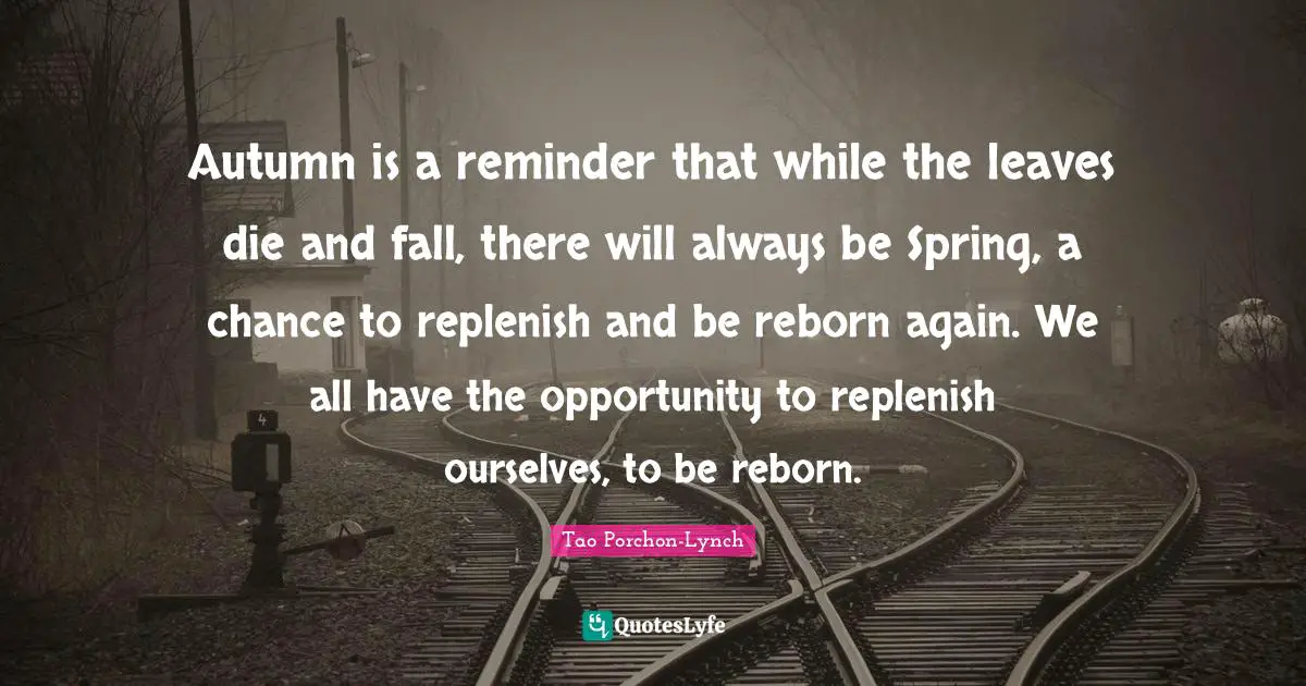 Autumn is a reminder that while the leaves die and fall, there will always be Spring, a chance to replenish and be reborn again. We all have the opportunity to replenish ourselves, to be reborn.