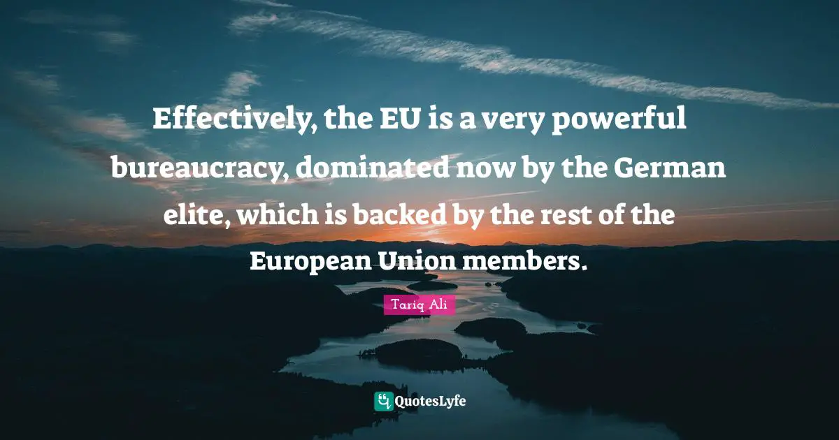 Effectively, the EU is a very powerful bureaucracy, dominated now by the German elite, which is backed by the rest of the European Union members.