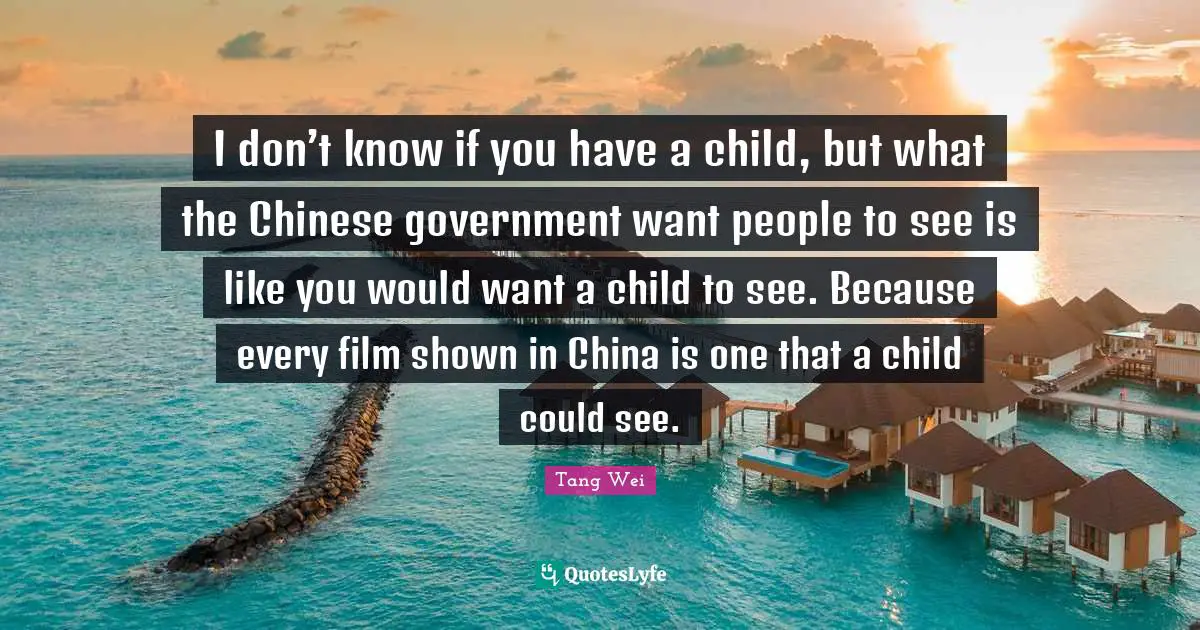 I don’t know if you have a child, but what the Chinese government want people to see is like you would want a child to see. Because every film shown in China is one that a child could see.