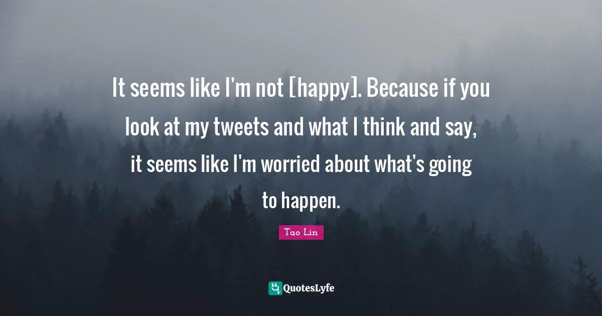 Tao Lin Quotes: "It seems like I'm not [happy]. Because if you look at my tweets and what I think and say, it seems like I'm worried about what's going to happen."