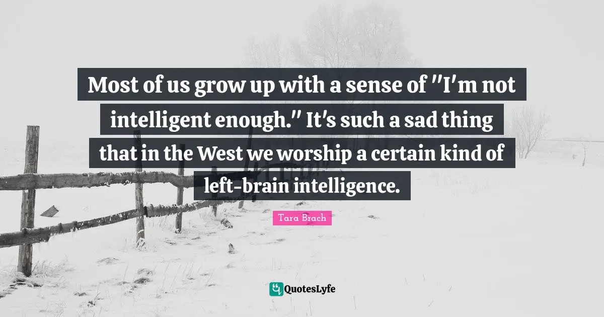 Most of us grow up with a sense of "I'm not intelligent enough." It's such a sad thing that in the West we worship a certain kind of left-brain intelligence.