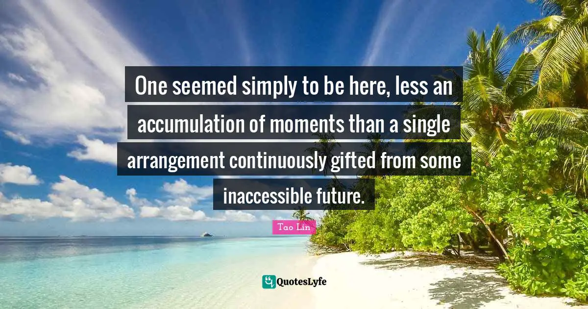 Inaccessible Quotes: "One seemed simply to be here, less an accumulation of moments than a single arrangement continuously gifted from some inaccessible future."
