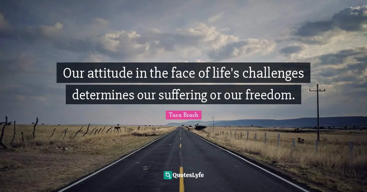 Tara Brach Quotes: "Our attitude in the face of life's challenges determines our suffering or our freedom."