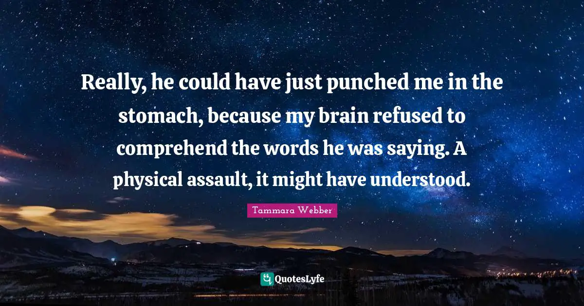 Really, he could have just punched me in the stomach, because my brain refused to comprehend the words he was saying. A physical assault, it might have understood.