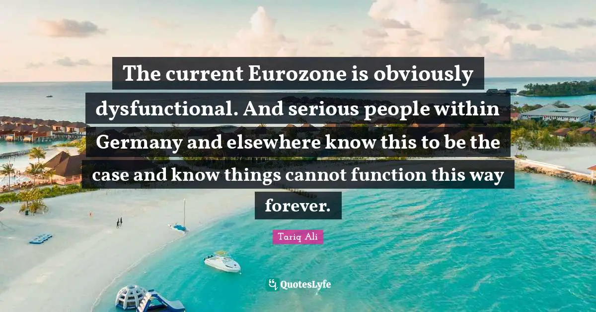 The current Eurozone is obviously dysfunctional. And serious people within Germany and elsewhere know this to be the case and know things cannot function this way forever.