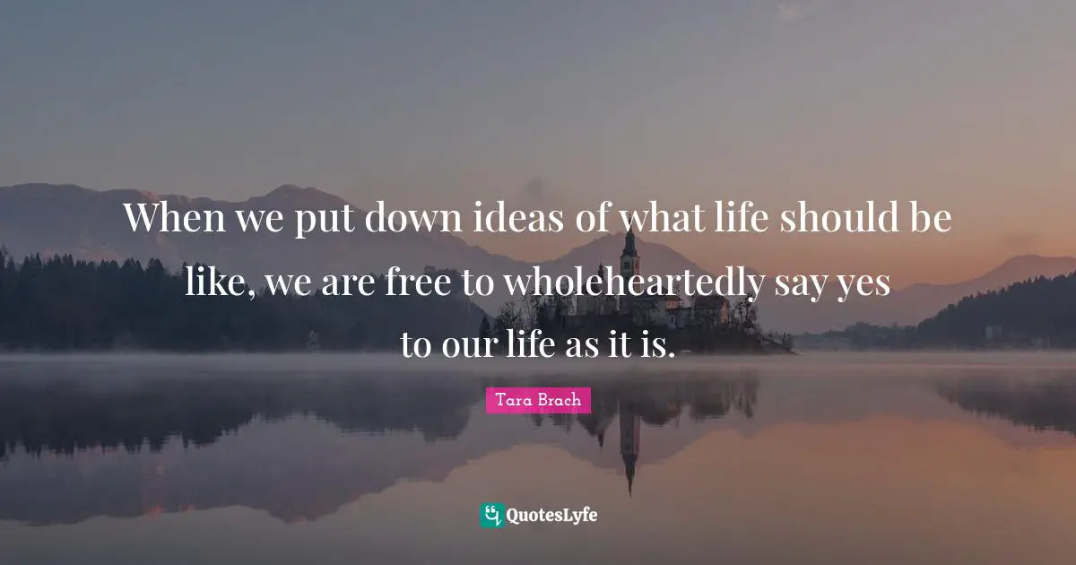 Tara Brach Quotes: "When we put down ideas of what life should be like, we are free to wholeheartedly say yes to our life as it is."