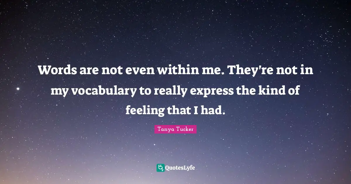 Words are not even within me. They're not in my vocabulary to really express the kind of feeling that I had.