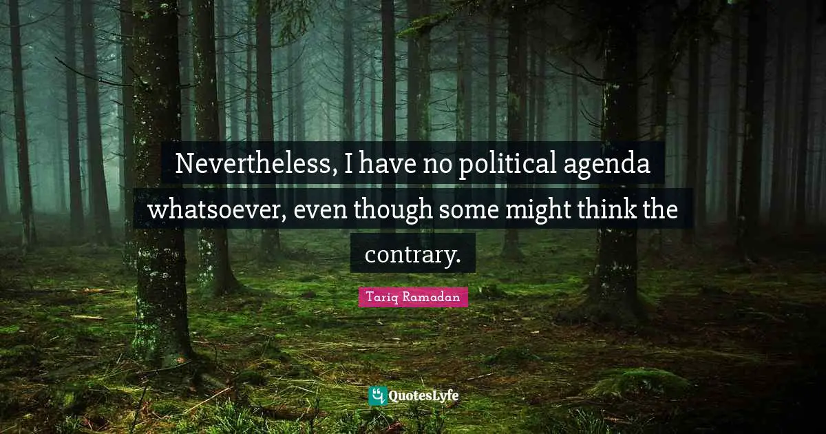 Nevertheless, I have no political agenda whatsoever, even though some might think the contrary.