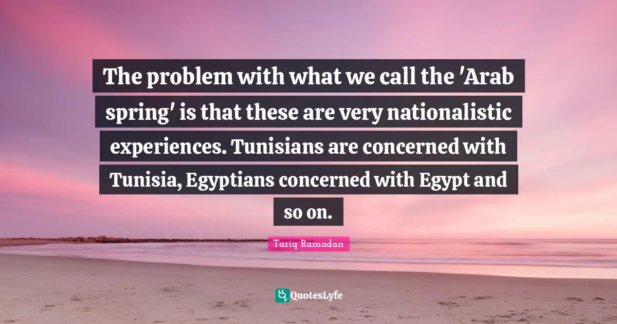 The problem with what we call the 'Arab spring' is that these are very nationalistic experiences. Tunisians are concerned with Tunisia, Egyptians concerned with Egypt and so on.