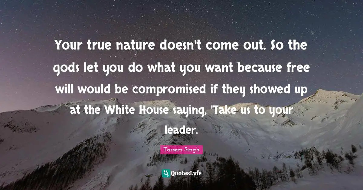 Your true nature doesn't come out. So the gods let you do what you want because free will would be compromised if they showed up at the White House saying, 'Take us to your leader.