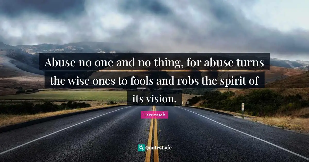 Native American Quotes: "Abuse no one and no thing, for abuse turns the wise ones to fools and robs the spirit of its vision."