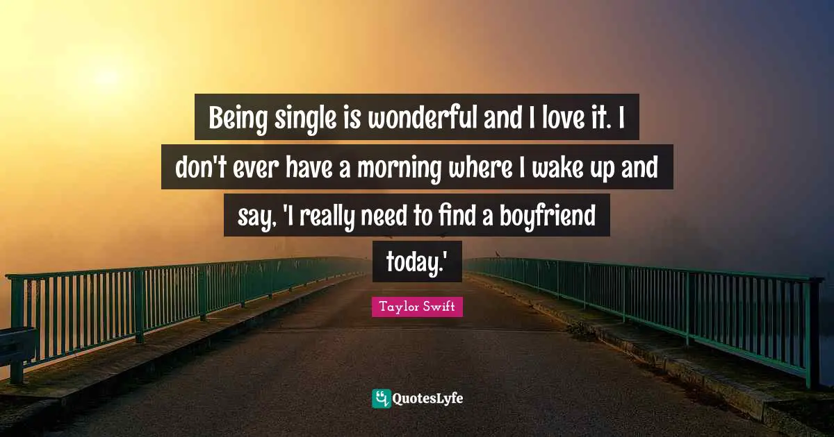 Being single is wonderful and I love it. I don't ever have a morning where I wake up and say, 'I really need to find a boyfriend today.'