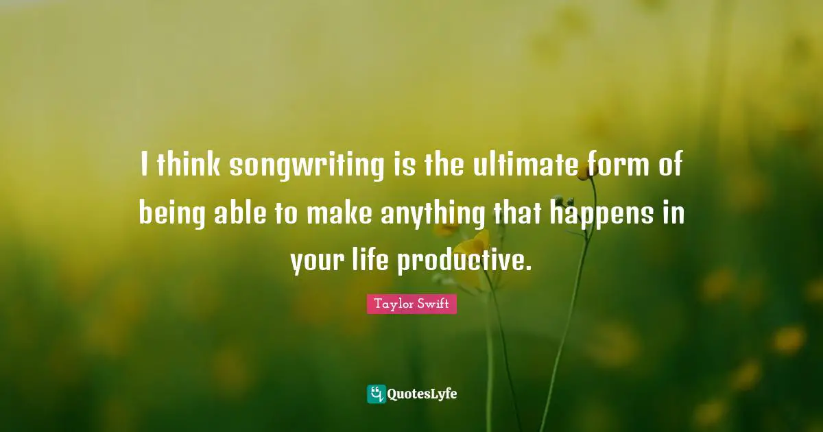 I think songwriting is the ultimate form of being able to make anything that happens in your life productive.