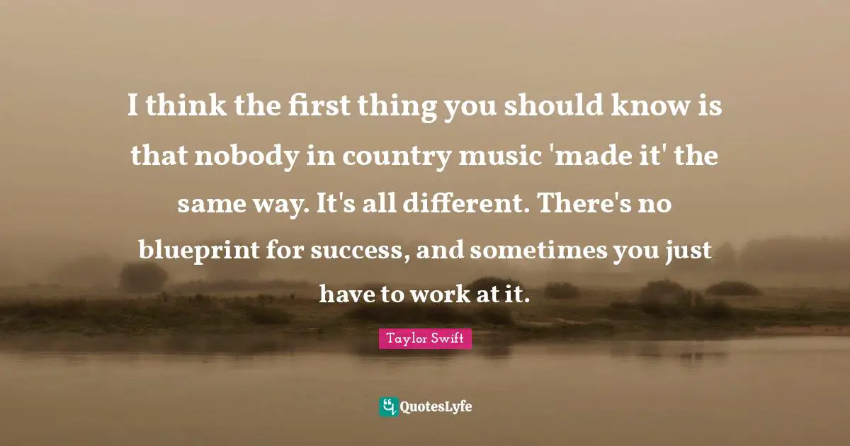 I think the first thing you should know is that nobody in country music 'made it' the same way. It's all different. There's no blueprint for success, and sometimes you just have to work at it.