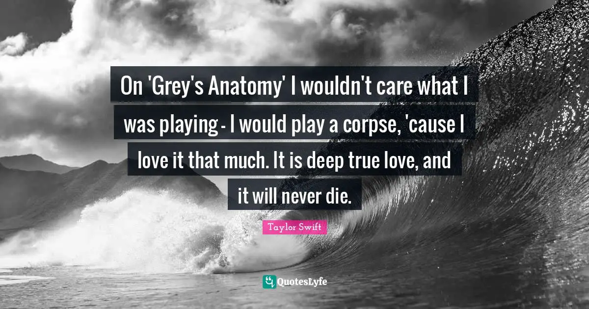 On 'Grey's Anatomy' I wouldn't care what I was playing - I would play a corpse, 'cause I love it that much. It is deep true love, and it will never die.