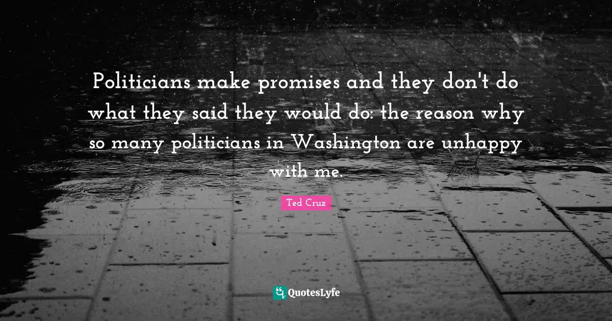 Politicians make promises and they don't do what they said they would do: the reason why so many politicians in Washington are unhappy with me.