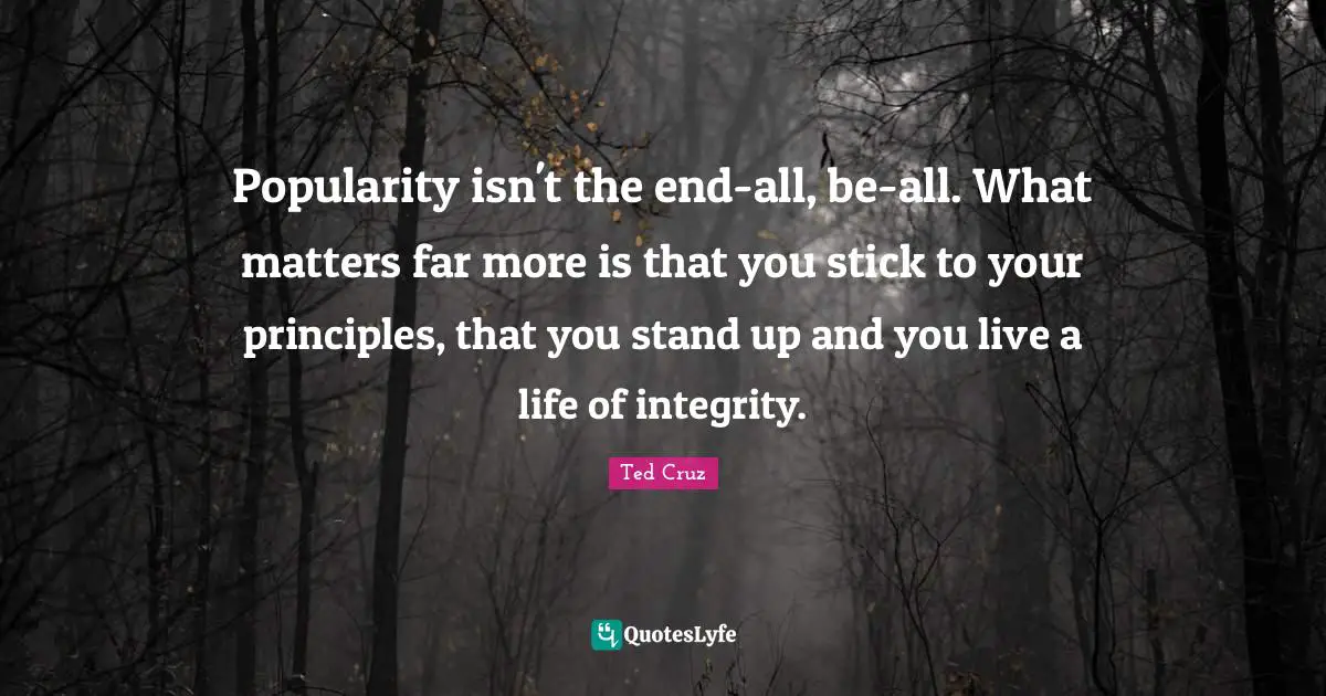 Popularity isn't the end-all, be-all. What matters far more is that you stick to your principles, that you stand up and you live a life of integrity.