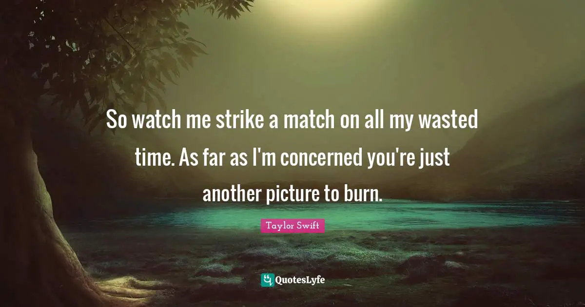 So watch me strike a match on all my wasted time. As far as I'm concerned you're just another picture to burn.