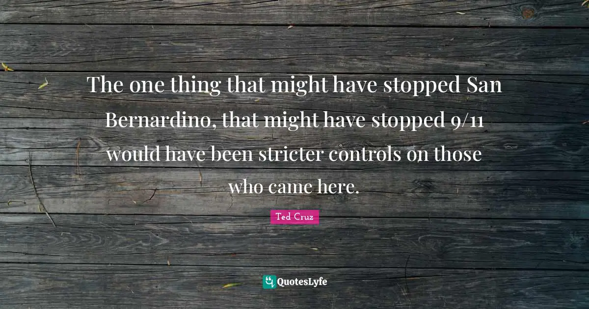 The one thing that might have stopped San Bernardino, that might have stopped 9/11 would have been stricter controls on those who came here.